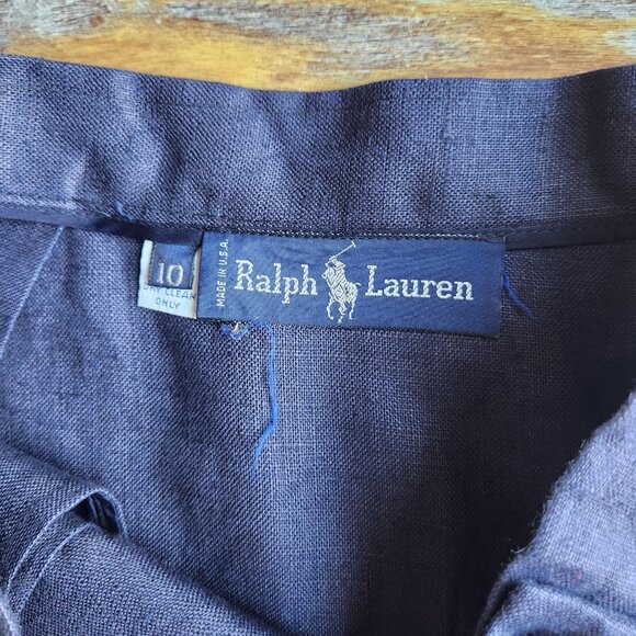 Vintage Ralph Lauren Blue Label USA Linen Side-Button Midi Pencil Skirt Blue - Picture 8 of 12